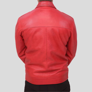 Red distressed leather jacket