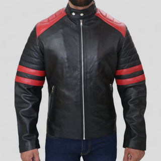 black jacket with red
