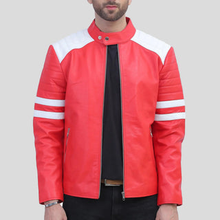 mens red leather motorcycle jacket